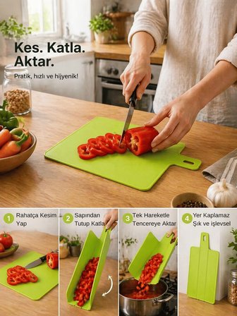 Beylini Katlanabilir Kesme Panosu Doğrama Tahtası Kesim Panosu Kullanışlı Şık Pratik Hijyenik Yeşil Renk