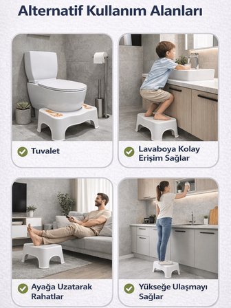 Beylini Klozet Taburesi Destek Basamağı WC Lavabo Banyo Konforlu Yükselti Çömelme Çocuk Yaşlı Tuvalet Altlık Beyaz