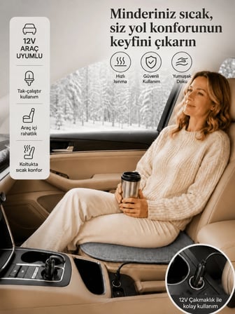 Beylini OMAK 12V Araç Isıtıcı Minder 30x45 CM Termostatlı Çakmaklık Girişli Tak Çalıştır Otomobil Koltuk Isıtma Minderi 30x45 CM