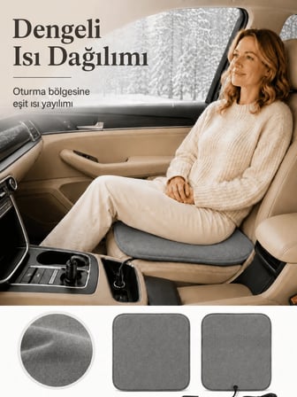 Beylini OMAK 12V Araç Isıtıcı Minder 30x45 CM Termostatlı Çakmaklık Girişli Tak Çalıştır Otomobil Koltuk Isıtma Minderi 30x45 CM