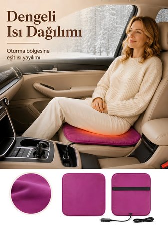 Beylini OMAK 12V Araç Isıtıcı Minder 30x45 CM Termostatlı Çakmaklık Girişli Tak Çalıştır Otomobil Koltuk Isıtma Minderi 30x45 CM