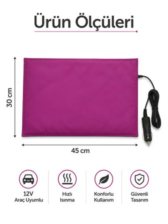Beylini OMAK 12V Araç Isıtıcı Minder 30x45 CM Termostatlı Çakmaklık Girişli Tak Çalıştır Otomobil Koltuk Isıtma Minderi 30x45 CM