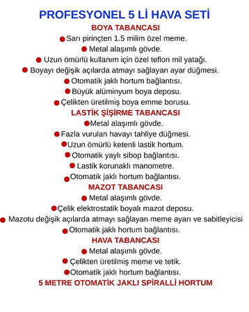 Povver 5 Li Havalı Set (Boya, Mazot, Lastik Şişirme, Hava, Spiral Hortum)