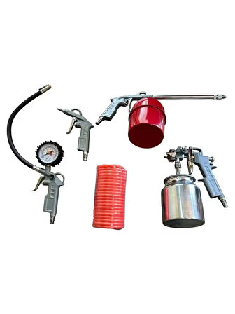 Povver 5 Li Havalı Set (Boya, Mazot, Lastik Şişirme, Hava, Spiral Hortum)