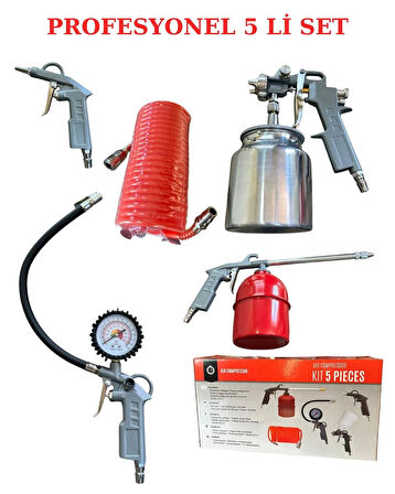Povver 5 Li Havalı Set (Boya, Mazot, Lastik Şişirme, Hava, Spiral Hortum)
