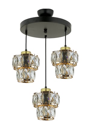 KONTES GOLD KASA ŞEFFAF KRİSTAL TAŞLI SALON ÜÇLÜ AVİZE