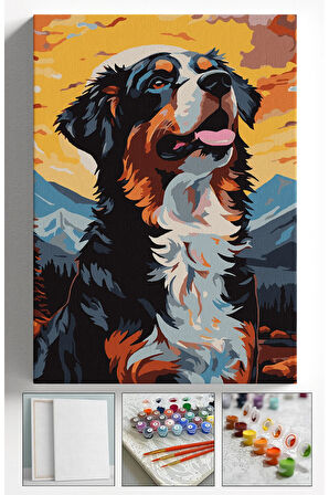 Sayılarla Boyama Çerçeveli Hobi Seti Numaralı Tuval KÖPEK Fırça Boya Dahil Kasnaklı 40X50 Cm