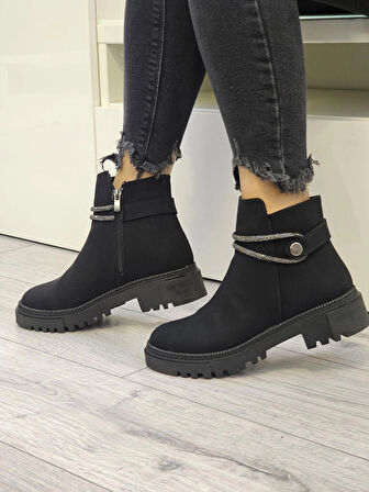 Bambi Taşlı Günlük Trend  Fermuarlı Rahat Kadın Bot