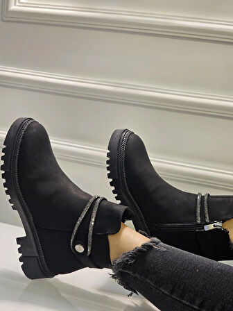 Bambi Taşlı Günlük Trend  Fermuarlı Rahat Kadın Bot