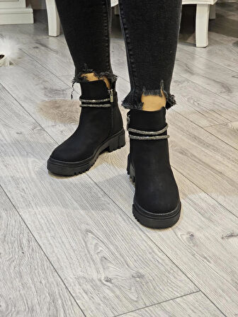 Bambi Taşlı Günlük Trend  Fermuarlı Rahat Kadın Bot