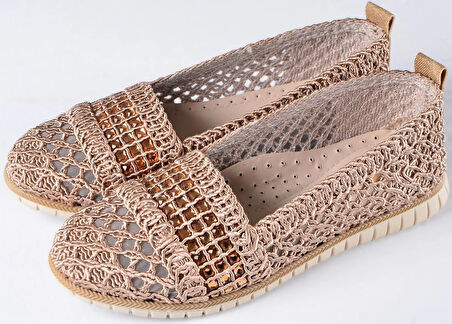 Örme Triko Delikli Rahat Esnek Trend Günlük Taşlı Şık Modern Babet