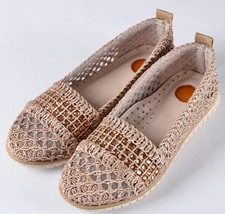 Örme Triko Delikli Rahat Esnek Trend Günlük Taşlı Şık Modern Babet