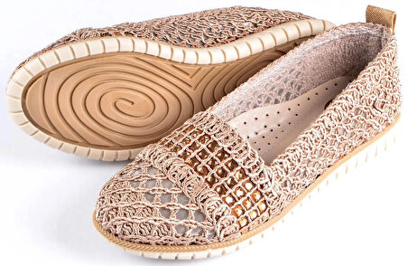 Örme Triko Delikli Rahat Esnek Trend Günlük Taşlı Şık Modern Babet