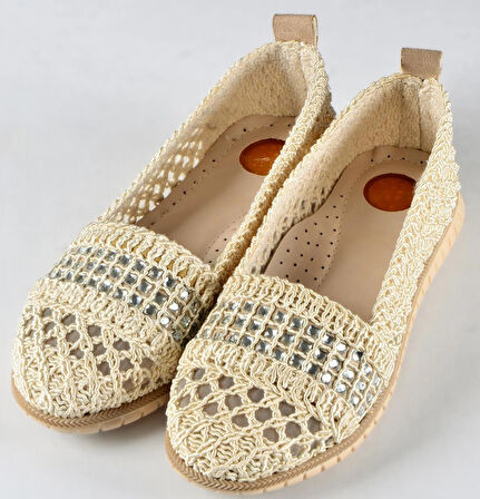 Örme Triko Delikli Rahat Esnek Trend Günlük Taşlı Şık Modern Babet