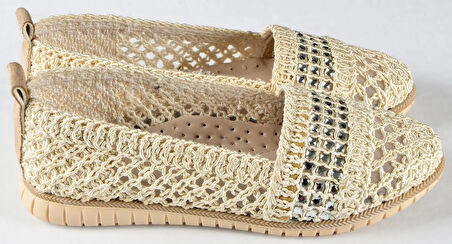 Örme Triko Delikli Rahat Esnek Trend Günlük Taşlı Şık Modern Babet