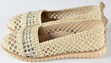 Örme Triko Delikli Rahat Esnek Trend Günlük Taşlı Şık Modern Babet