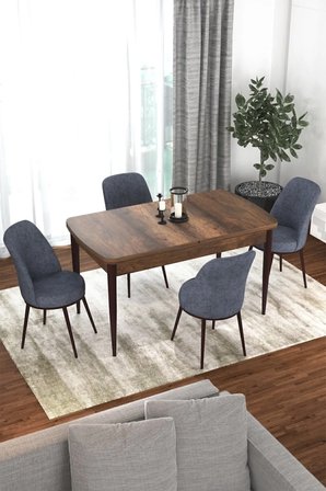 Kor Serisi 70x114 Açılabilir Mutfak Masası Takımı Barok Desen Masa 4 Füme Sandalye