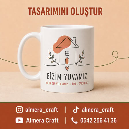 Kişiye Özel Ev Koordinatlı Kupa Yeni Ev Hediyesi