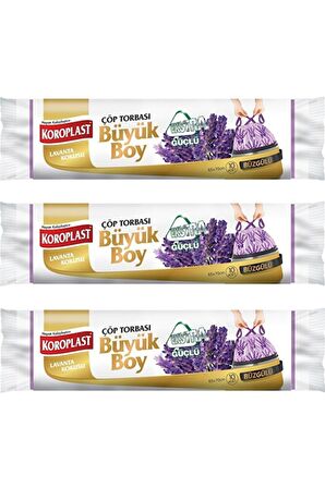 Ekstra Güçlü Lavanta Büzgülü Büyük Boy 10lu Çöp Torbası X 3 Paket (65x70 Cm)