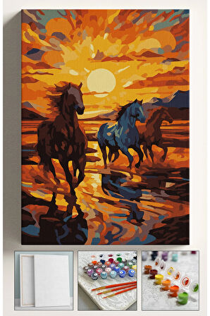 Sayılarla Boyama Tuval Seti Fırça Boya Dahil (Çıtalı) 40x50 CM - ATLAR