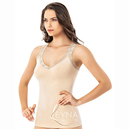  BUTİK Modal Kumaş V Yaka Dantel Askılı Kutu Ambalajlı Kadın Atlet