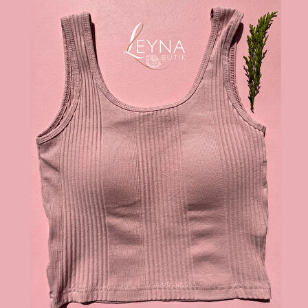 Pamuklu Kaşkorse Çizgili Kumaş Sabit Pedli 2'li Pudra Ve Yeşil Kadın Yarım Atlet