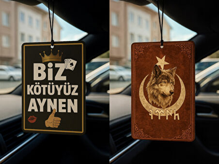 Biz Kötüyüz Aynen ve Göktürk Türk Kurt - İkili Oto Kokusu - Dekoratif Araç Kokusu ve Aksesuarı