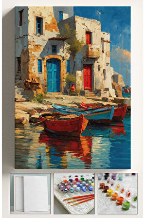 Sayılarla Boyama Seti Numaralı Tuval Fırça Boya 40x50 Cm - KÖY EVİ SANDAL