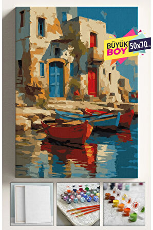 Sayılarla Boyama Seti Numaralı Tuval Fırça Boya Dahil Kasnaklı Set 50x70 Cm - KÖY EVİ SANDAL