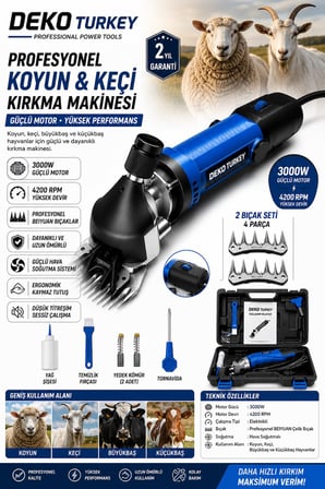 Elektrikli Koyun Kırkma Makinesi 3000W 4200 RPM Keçi Büyükbaş Küçükbaş Hayvan Kırpma Seti Çantalı