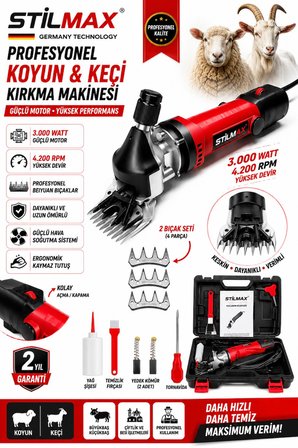 Koyun Keçi Kırkma Makinesi 3000W 4200 RPM Büyükbaş Küçükbaş Hayvan Kırpma Seti + 2Bıçak Seti Çantalı