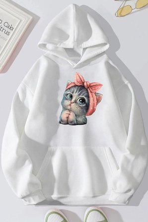 Unisex Sevimli Kedi Sweatshirt