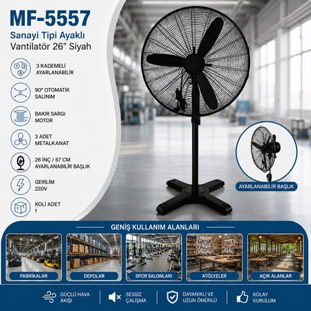 Diyarı Fırsat 26 İnç Ayaklı Sanayi Tipi Vantilatör 65 cm 3 Kademe 2'li Paket