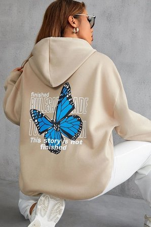 Unisex Kelebek Sırt Baskılı Sweatshirt