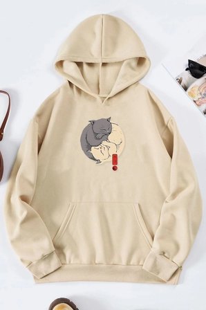Unisex Yin Yang Cats Baskılı Sweatshirt