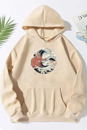 Unisex Kanagawa Oki Nami Ura Baskılı Sweatshirt
