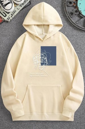 Unisex Minimal Line Drawing Baskılı Sweatshirt