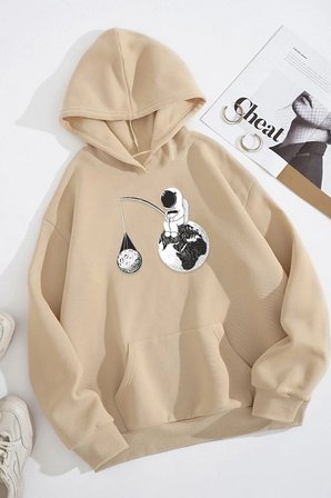 Unisex Uzay Temalı Baskılı Sweatshirt
