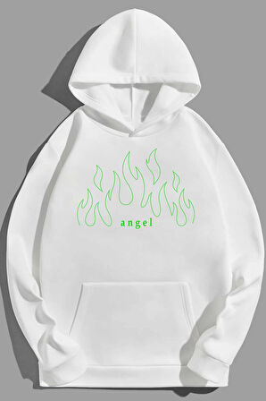 Uyguntarz Unisex Green Angel Fire Sweatshirt