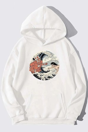 Unisex Kanagawa Oki Nami Ura Baskılı Sweatshirt