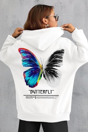 Unisex Butterfly Sırt Baskılı Sweatshirt
