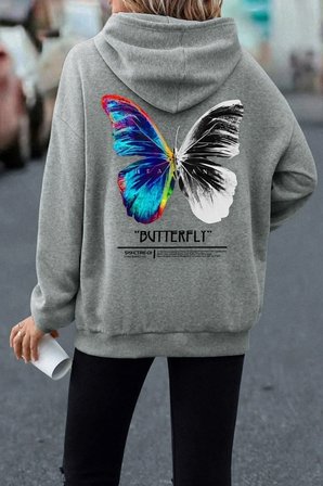 Unisex Butterfly Sırt Baskılı Sweatshirt