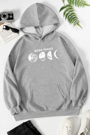 Unisex Moon Phases Baskılı Sweatshirt