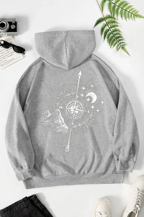 Unisex Pusula Sırt Baskılı Sweatshirt