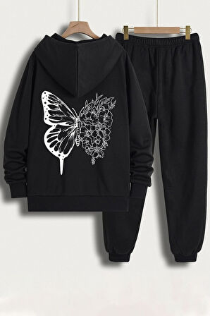 Uyguntarz Unisex Drawing Butterflies Sırt Baskılı Eşofman Takımı