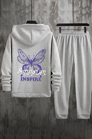 Uyguntarz Unisex Butterfly & Letter Graphic Baskılı Eşofman Takımı