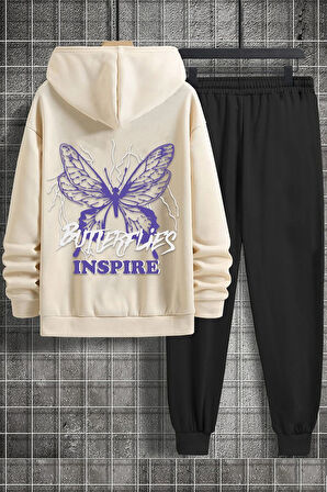 Uyguntarz Unisex Butterfly & Letter Graphic Baskılı Eşofman Takımı