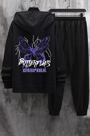 Uyguntarz Unisex Butterfly & Letter Graphic Baskılı Eşofman Takımı