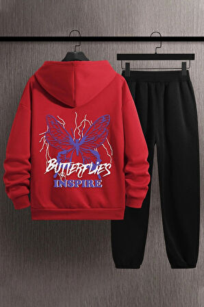 Uyguntarz Unisex Butterfly & Letter Graphic Baskılı Eşofman Takımı