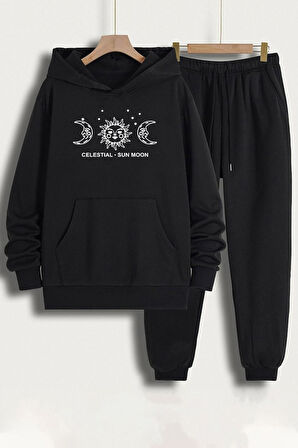 Uyguntarz Unisex Celestial Sun Moon Baskılı Eşofman Takımı